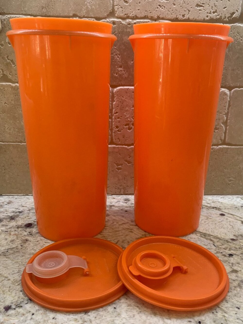 Tupperware Orange Travel tumbler set of 2, flip top lids